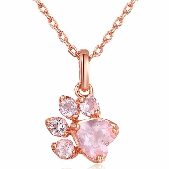 Rose Gold Dog Paw Set Necklace Ring Earrings - Picture 9 of 9